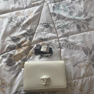 Versace Cream Leather Crossbody Bag with Medusa Detail